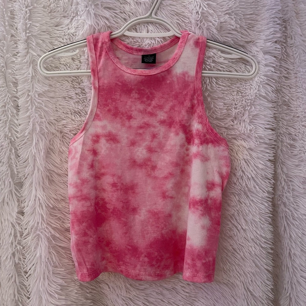 Pink/white Tie-dye cropped tank top